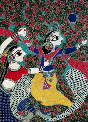 Radha And Krishna with Dancing Peacocks