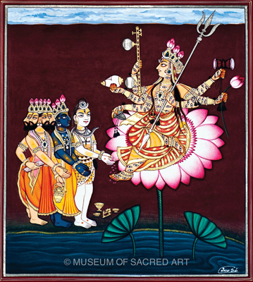 Brahma, Visnu And Shiva Visit Devi