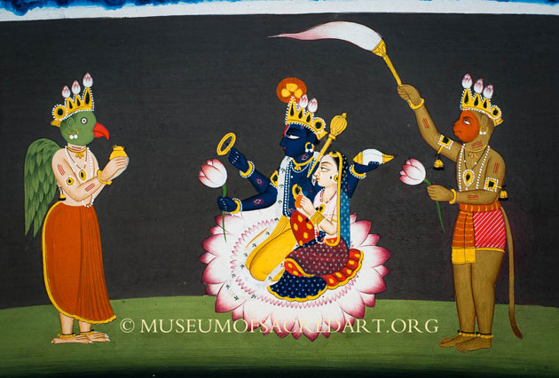 Hanuman and Garuda Serve Lakshmi and Vishnu