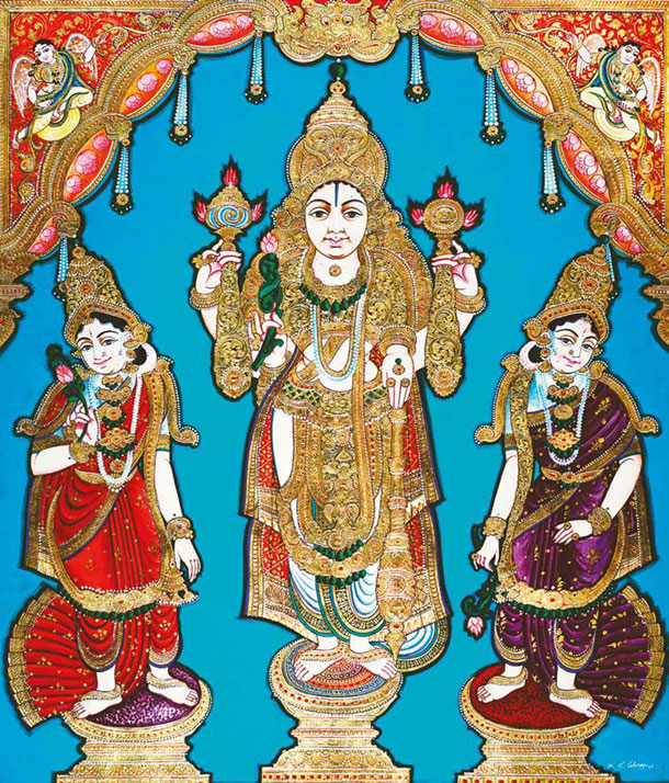 Vishnu Flanked by Consorts