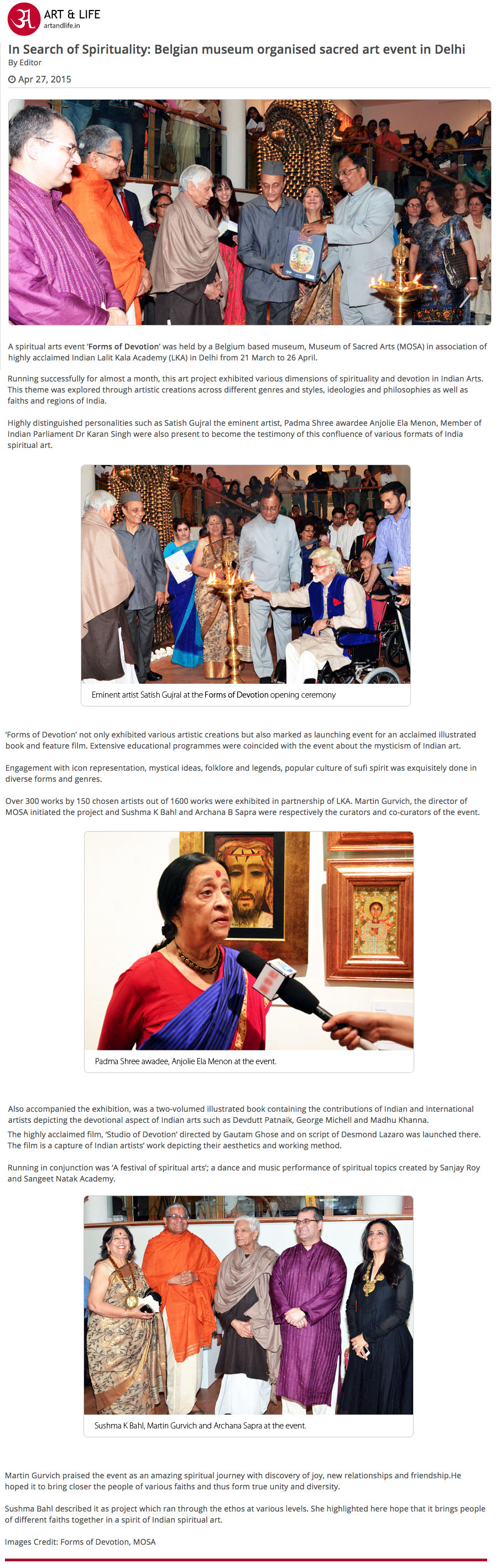 Art & Life (27th April 2015)- In Search of Spirituality - Belgium museum organized sacred art event in Delhi